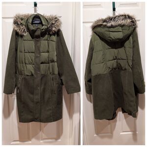 Lands End Women's 2x Olive Green Hybrid Parka Coat - Puffer/ Wool Blend